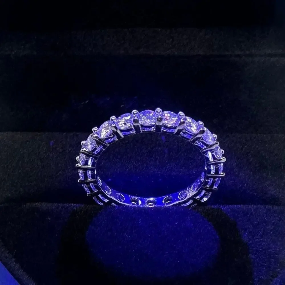 Moissanite Diamond Eternity Band Infinity Ring Pt950 Plated 925 GRA Size 6.5